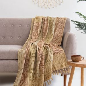 Hand Block Print Cotton Throw Blankets For Home Decor